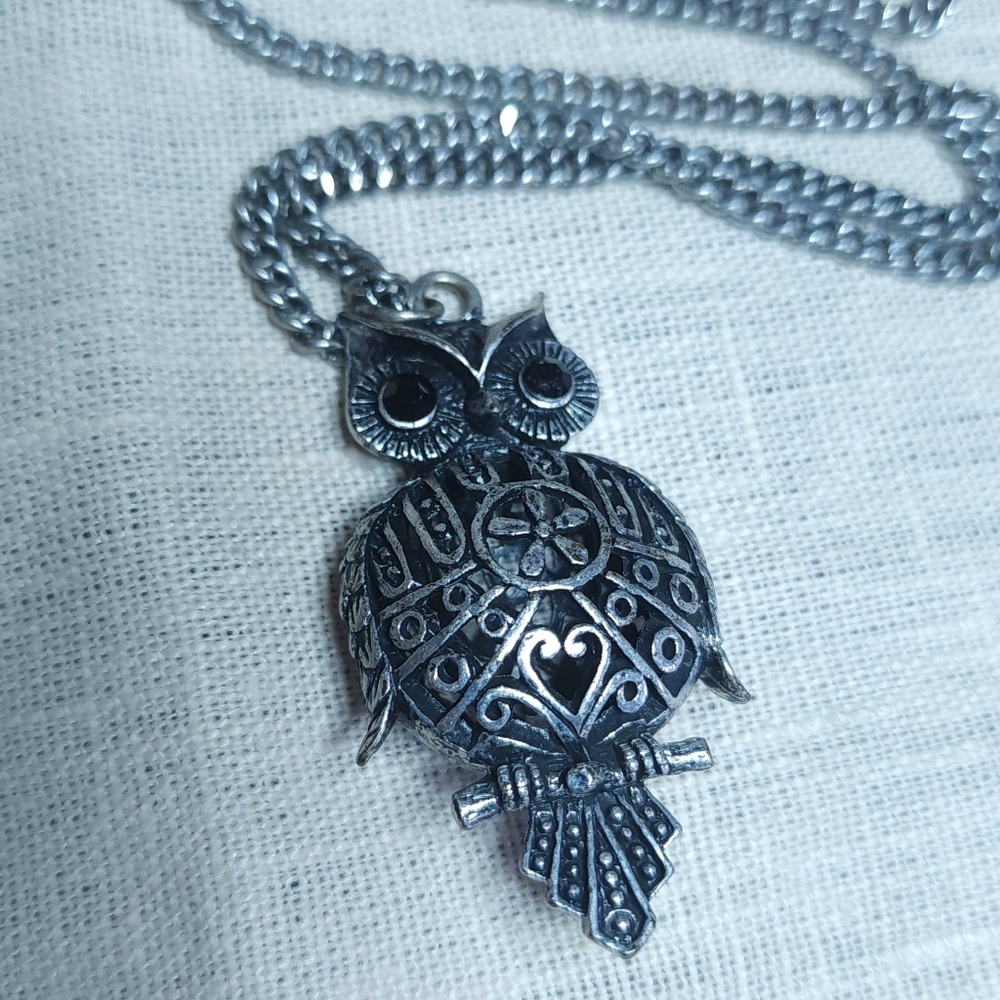 Y2k Silver Owl Pendant Necklace